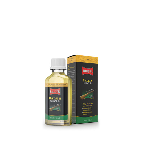 BALLISTOL BALSIN Olio per Legni Chiaro 50 ml per la cura e la protezione di calci di armi e legni naturali.